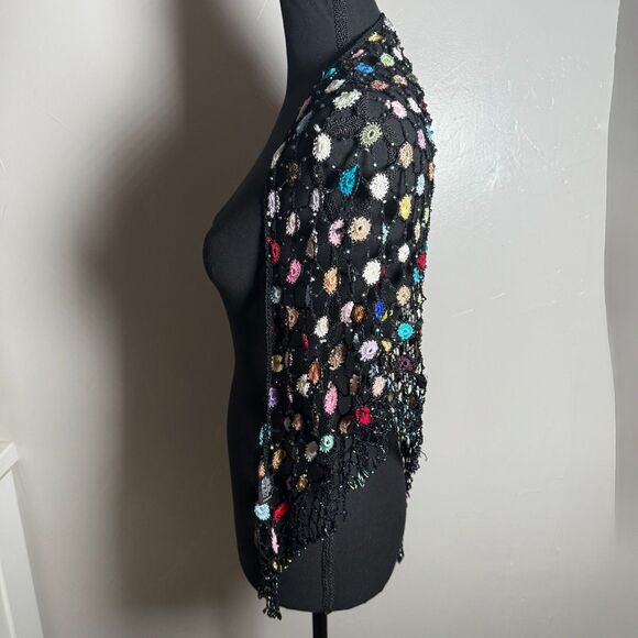 Wrap Colorful Netted Silk Feel Hand Made Crochet Floral Boho Beach Dressy - Picture 3 of 8